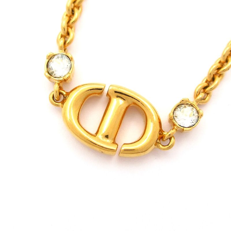 Dior/christian Dior Necklace CD Navy Gold And Clear CD Motif