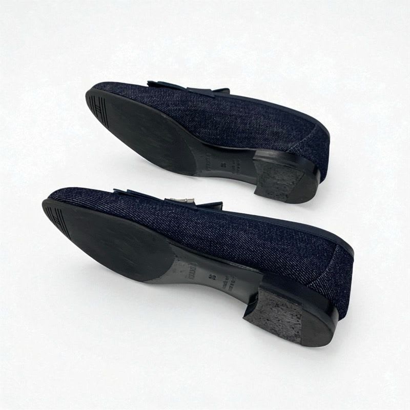 Hermes Royale Loafers Leather Shoes Denim Navy Silver Hhardware Fringe
