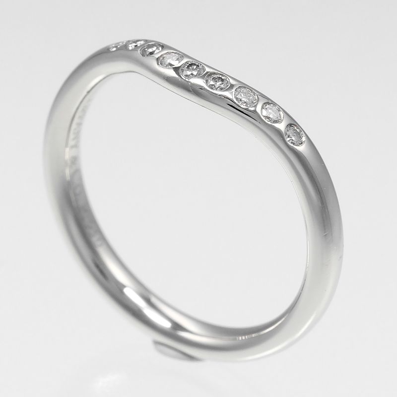 Tiffany & Co Curved Band 2mm (0.08in) Model Pt950platinum X 9P Diamonds #6.5