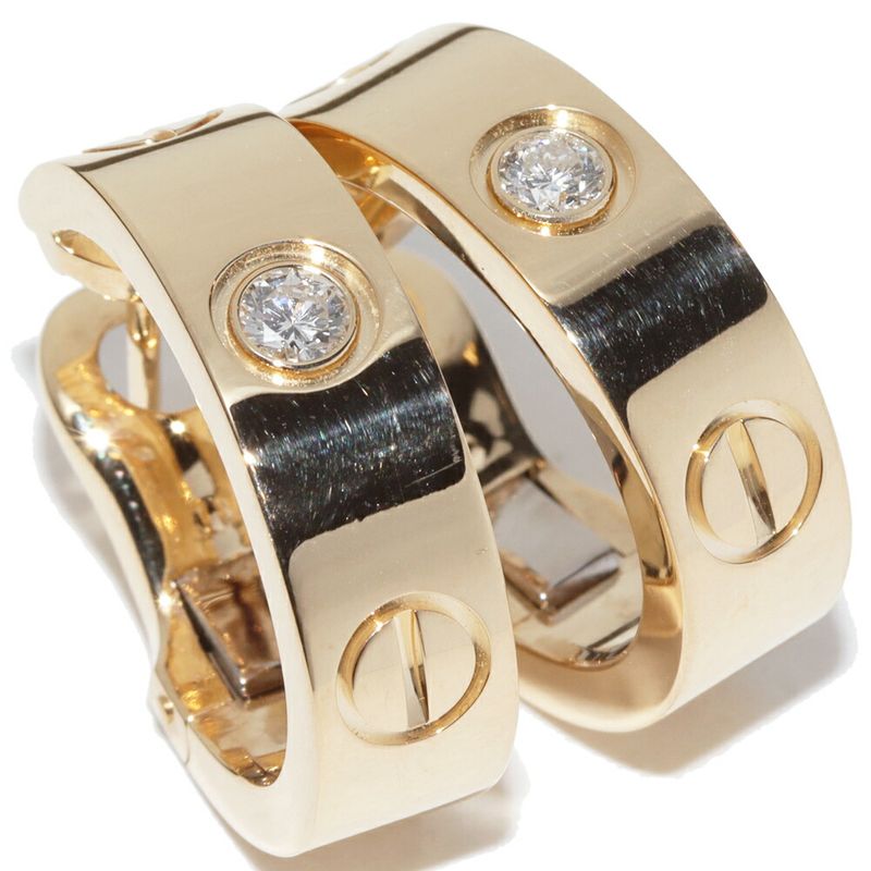 Cartier Hoop Earrings 18K Yellow Gold 2P Diamonds (015ct) Love Earrings B8022900