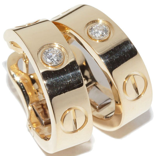 Cartier Hoop Earrings 18K Yellow Gold 2P Diamonds (015ct) Love Earrings B8022900