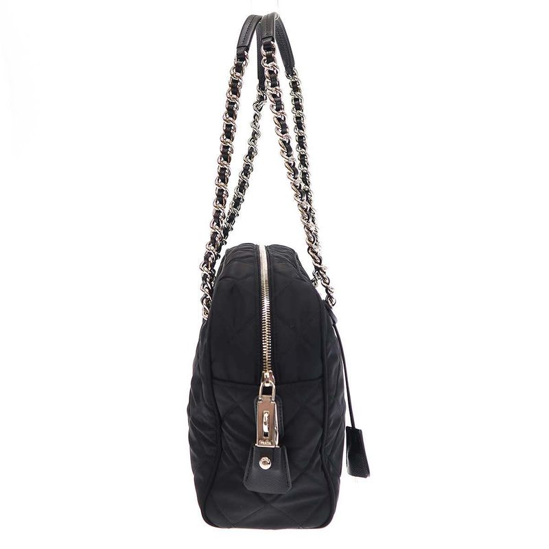 Prada Quilted Chain Tote Bag Nylon Quilted Chain Tote Bag 1bb903 Black