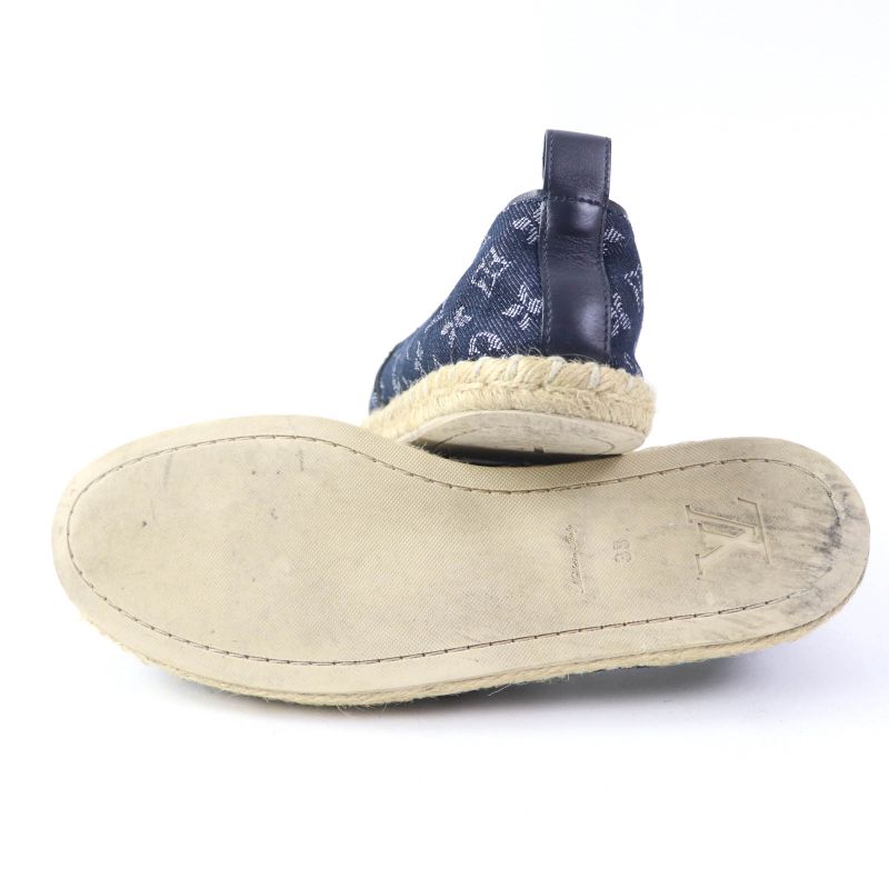 Louis Vuitton Monogram Denim Espadrille Flat Shoes Slip-on Indigo 36 Made In