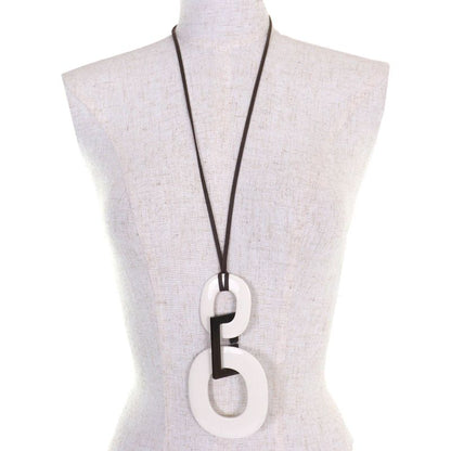 Hermes Cara Buffalo Horn Pendant Necklace Accessory White Dark Brown Ladies