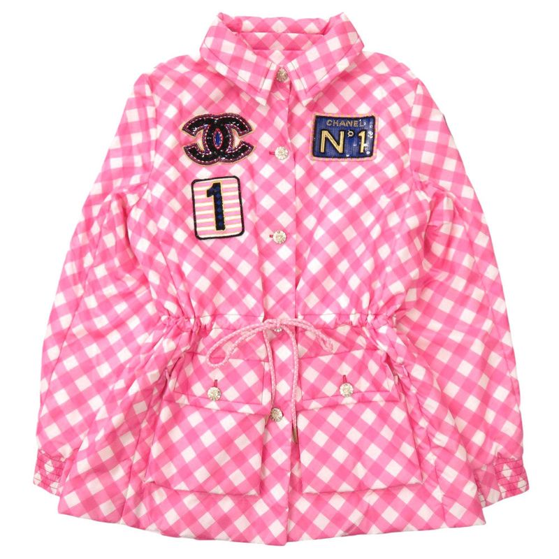 Chanel Sequin Patch 23C P74093 V65695 Size 42 Silk Nylon Polyester Pink Coat