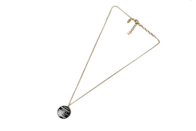 Chanel Necklace Pendant Coco Mark CC Rhinestone Gold Black
