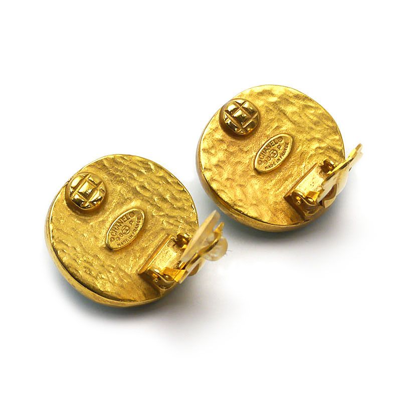 Chanel Earring Coco Mark Greenish Green And Gold 98P