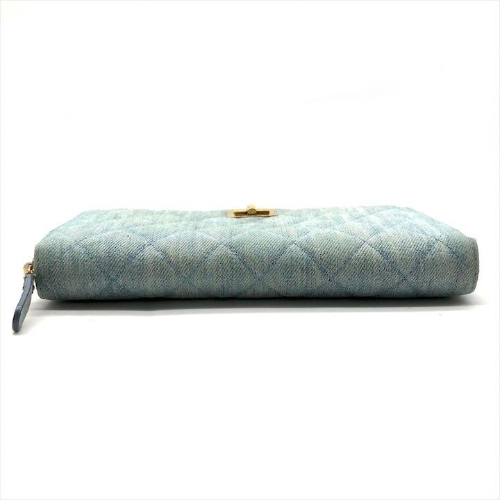 Chanel CC Logo Quilted Denim Zip Around Wallet Blue
