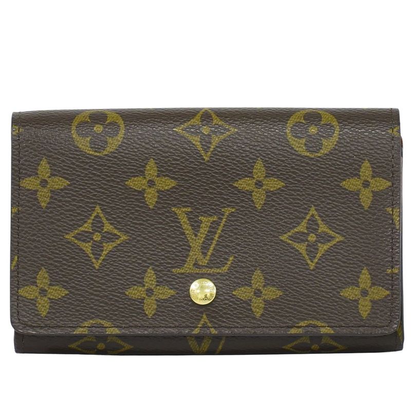 Authentic Louis Vuitton LV Porte Monet Vier Trésor Monogram Fold Wallet Brown