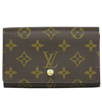 Authentic Louis Vuitton LV Porte Monet Vier Trésor Monogram Fold Wallet Brown