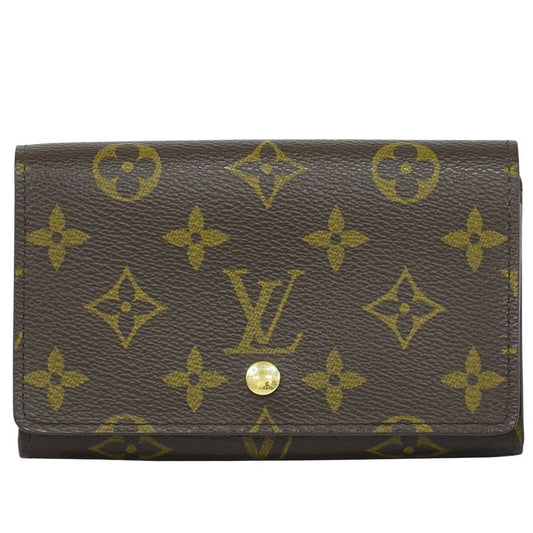 Authentic Louis Vuitton LV Porte Monet Vier Trésor Monogram Fold Wallet Brown