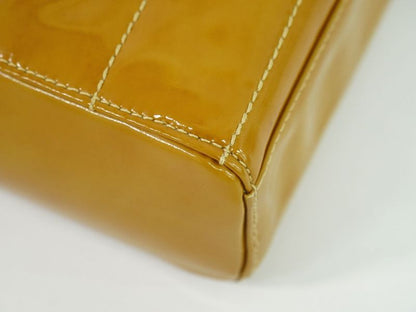 Authentic Chanel Coco Mark Chocolate Bar Chain Handbag Patent Leather Beige