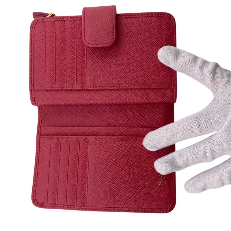 Prada 1ml018 Saffiano Bifold Wallet Branded Coin Purse Bill Pink Ladies