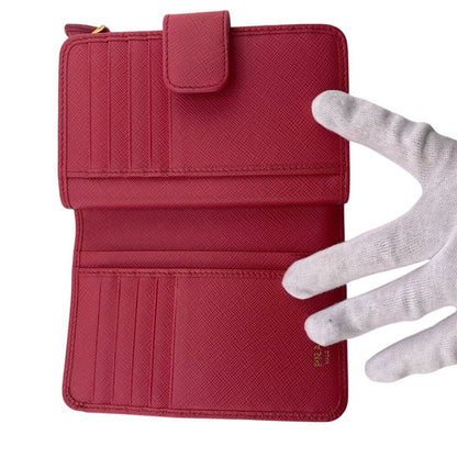 Prada 1ml018 Saffiano Bifold Wallet Branded Coin Purse Bill Pink Ladies