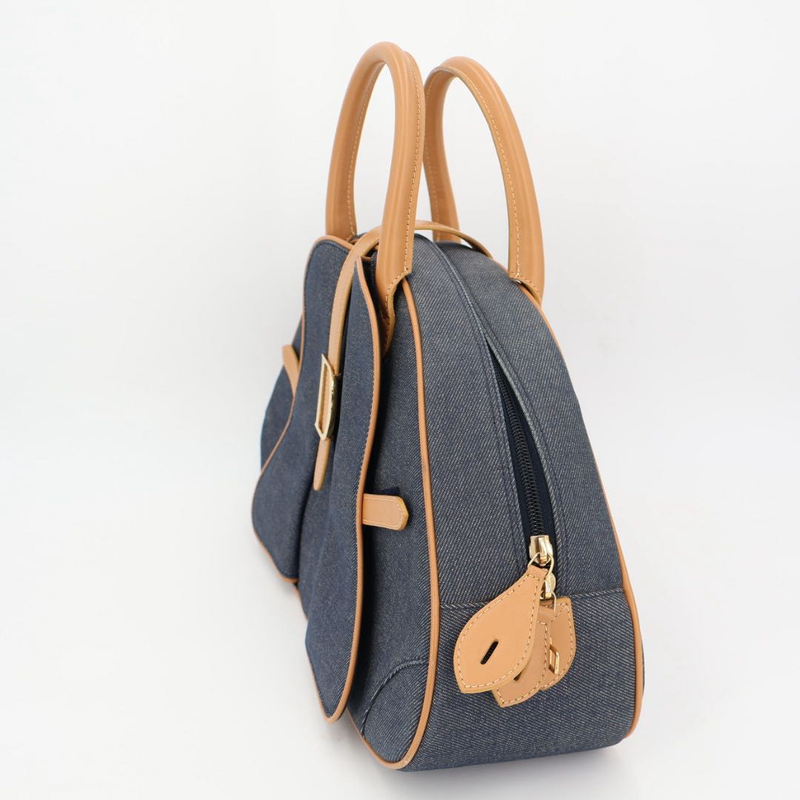 Christian DIOR Saddle Double Mini Boston Bag Denim Handbag
