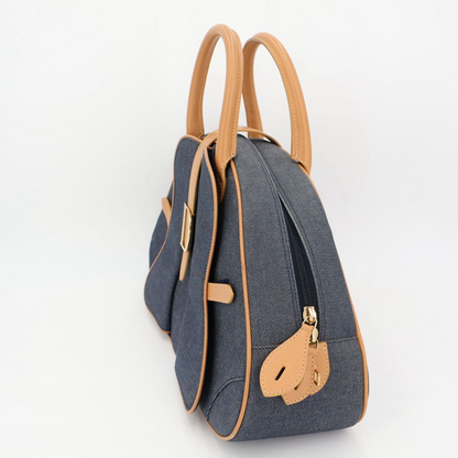 Christian DIOR Saddle Double Mini Boston Bag Denim Handbag