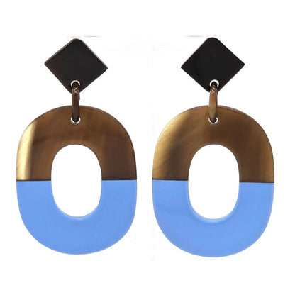 Hermes Earrings Ism Binaural Buffalo Horn Lacquer Brownish/blue Color Silver