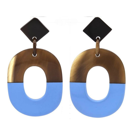 Hermes Earrings Ism Binaural Buffalo Horn Lacquer Brownish/blue Color Silver