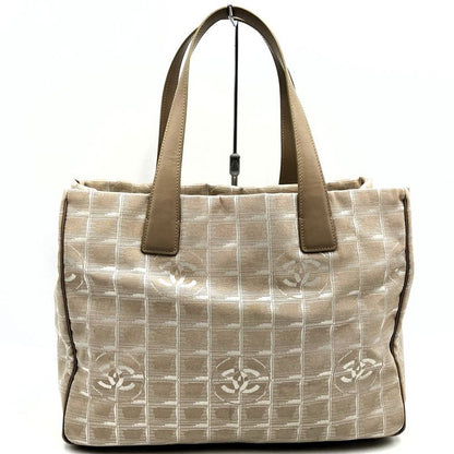 Chanel New Travel Line MM Tote Bag Handbag Nylon Leather Beige Ladies Men