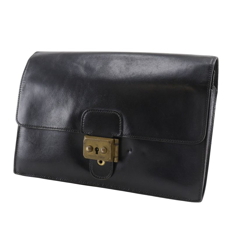 Hermes Pochette Jet Second Bag Vintage Box Calf Black 0V Men's Clutch Bag