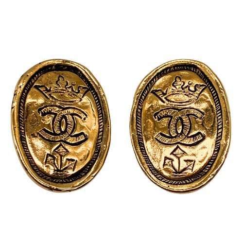 Chanel Earrings Crown Gold Plated Gold