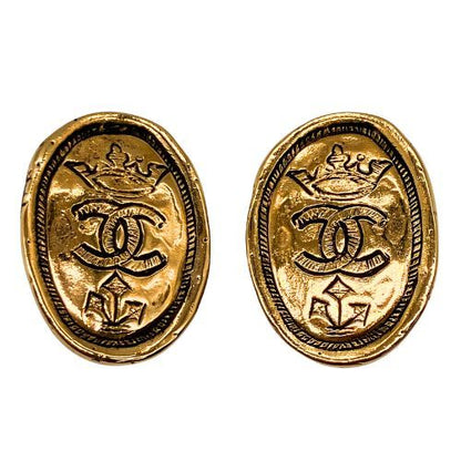Chanel Earrings Crown Gold Plated Gold