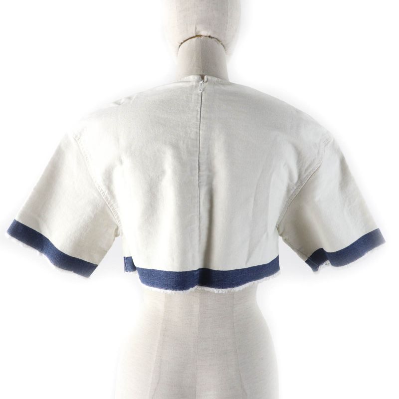 Prada 2021 Gft012 100% Cotton Cut-off Cropped Denim Top With Triangle Logo