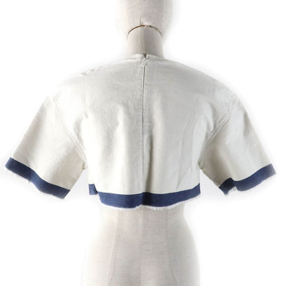 Prada 2021 Gft012 100% Cotton Cut-off Cropped Denim Top With Triangle Logo