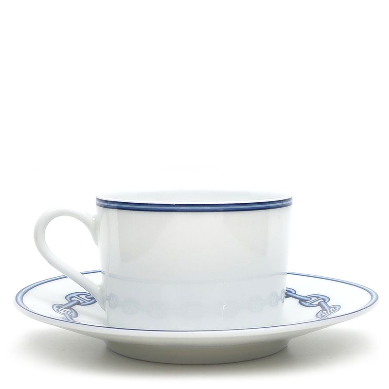 Hermes Tableware Chaine D'ancre Morning Cup and Saucer Porcelain Eau Chien Blue