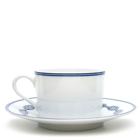 Hermes Tableware Chaine D'ancre Morning Cup and Saucer Porcelain Eau Chien Blue