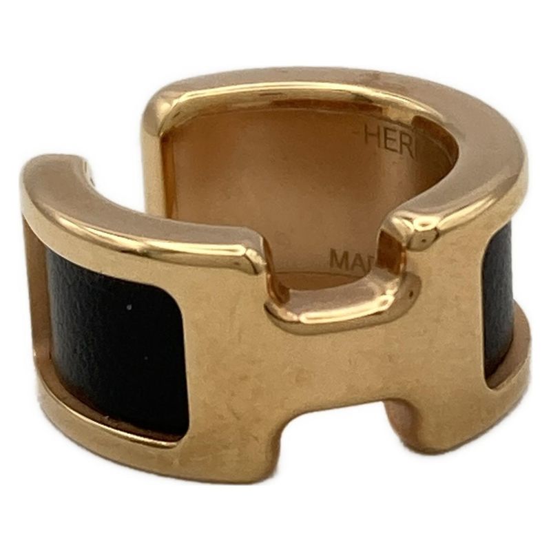 Hermes Earring Olympe Leather Black And Gold Ear Cuff (one Side) / 2504