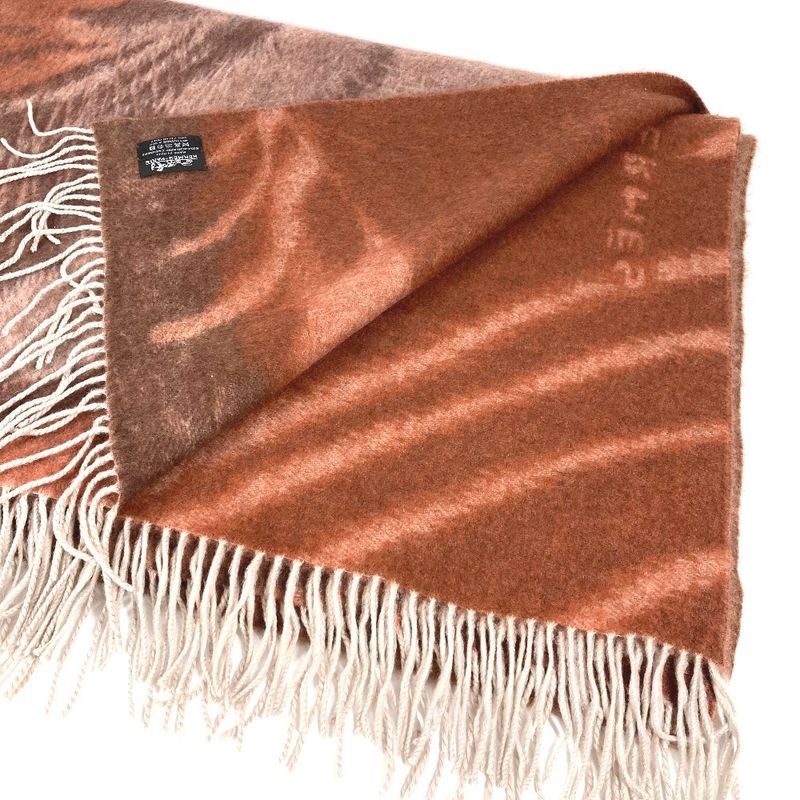 Hermes Blanket Taiga Animal Fringe Plaid Cashmere Brown