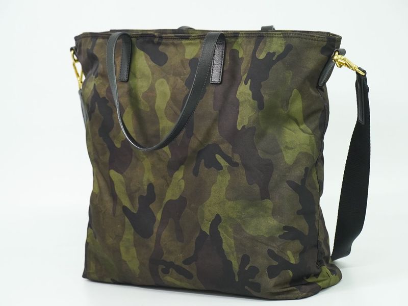 Authentic Prada Camouflage Pattern 2WAY Shoulder Bag Handbag Nylon Khaki Black