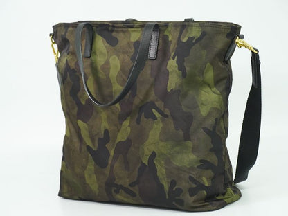 Authentic Prada Camouflage Pattern 2WAY Shoulder Bag Handbag Nylon Khaki Black