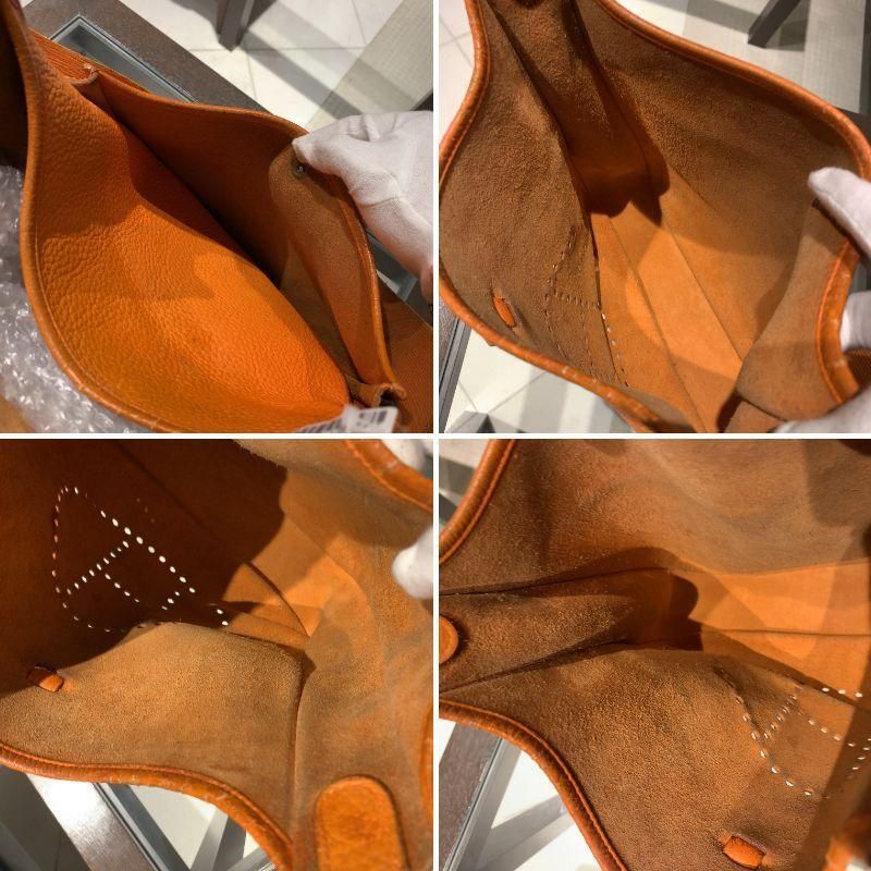 Authentic Hermes Evelyn GM Shoulder Bag Orange Brown