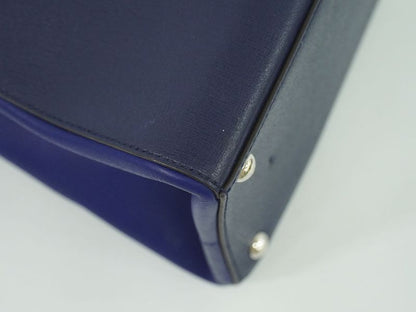 Authentic Fendi Trois Jour Bicolor Tote Handbag PVC Leather Navy Silver 8bh272