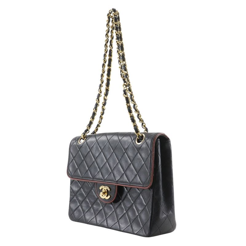 Chanel Chain Shoulder Matelasse Double Chain Lambskin Black Ladies Shoulder Bag
