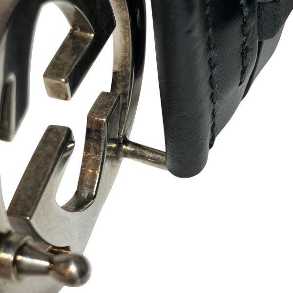 Gucci Interlocking 368186 Black Silver Hardware Branded Accessories Belt Men's