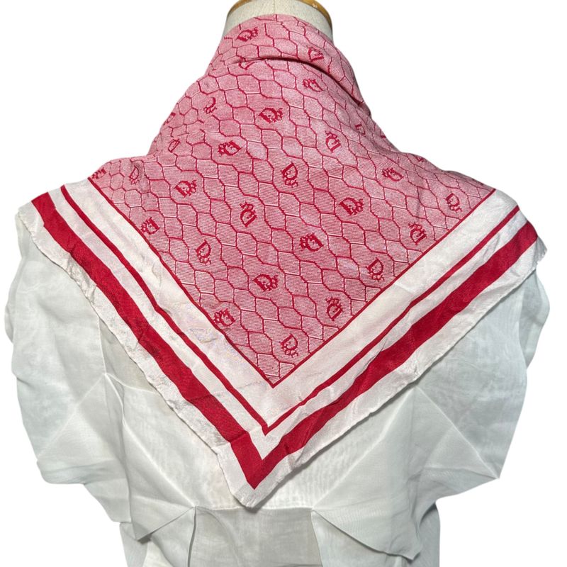 Christian Dior Old Square Line Trotter Silk Scarf Red and White