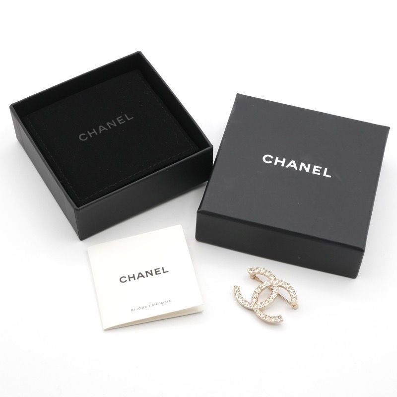 Chanel Brooch Corsage Gold Here Mark Rhinestone