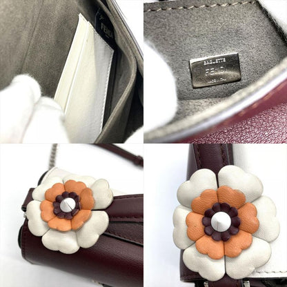 Fendi Double Micro Baguette Shoulder Bag Leather 8m0371 Bordeaux Silver