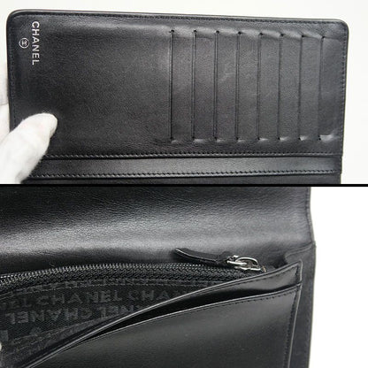 Chanel Bifold Long Wallet Leather Black Matelasse