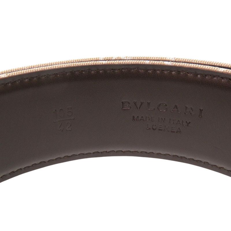 Bulgari Logomania Bulgari Canvas Leather Beige Brown Belt 0469 Bvlgari