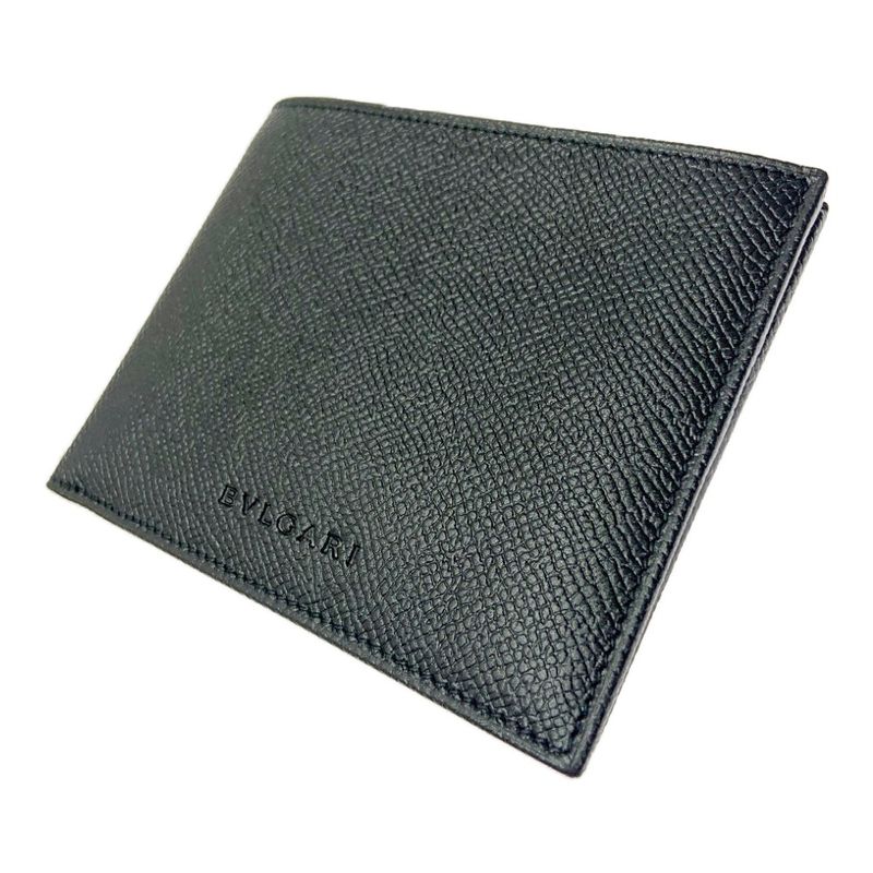 Bvlgari Leather Bifold Wallet Men's Black 366021 Bifold Wallet