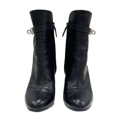 Hermes Boots Short Boots Shoes Leather Black Silver Kelly Hardware