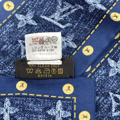 Hermes Twilly Monogram Denim Scarf Silk Blue