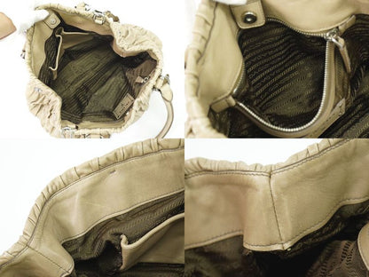 Authentic Prada Nappa Gaufre 2WAY Shoulder Bag Handbag Leather Beige Bn1789