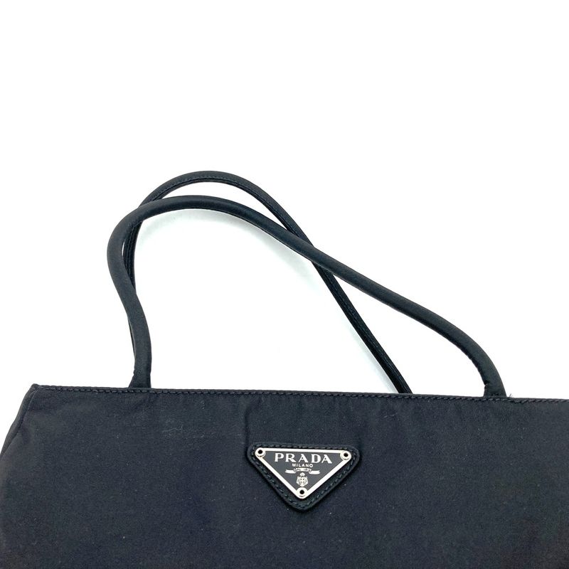 Prada Tote Handbag Black Nylon Women Men Triangle Logo