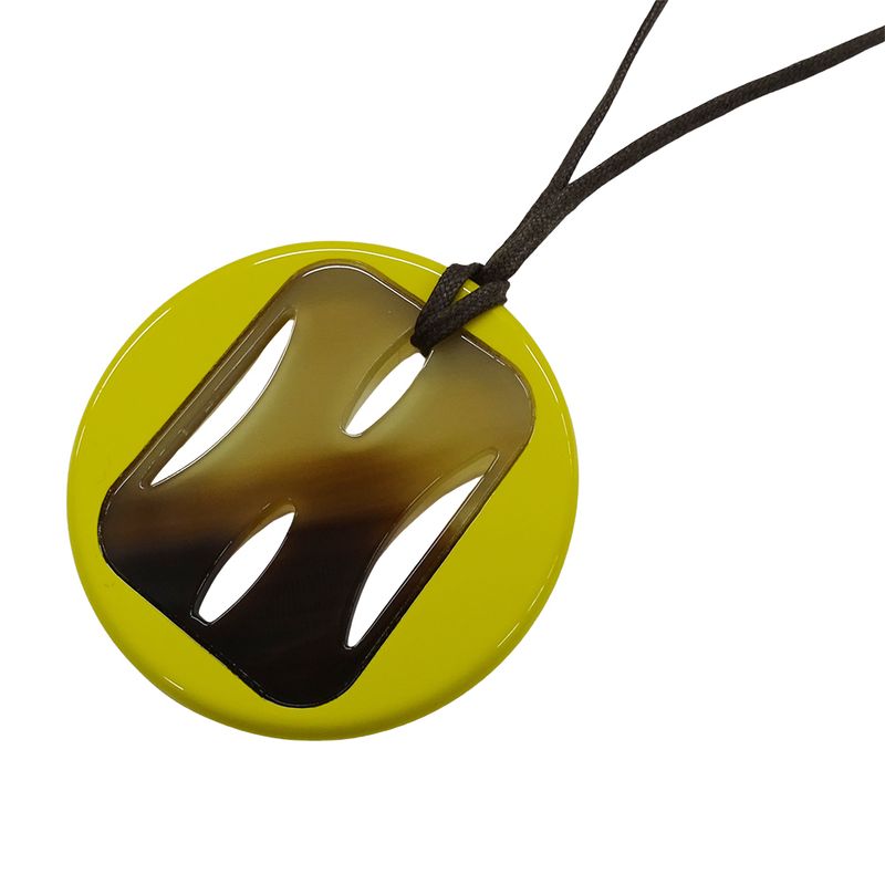 Hermes Necklace Tonkin Buffalo Horn Women's Branded Pendant Lacquer Yellow