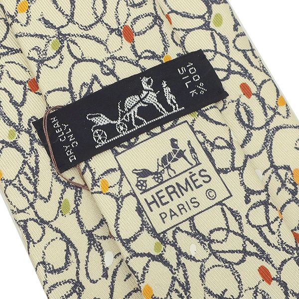 Hermes Necktie All Over Pattern 9cm (3.54in) Silk Beige Graffiti [box